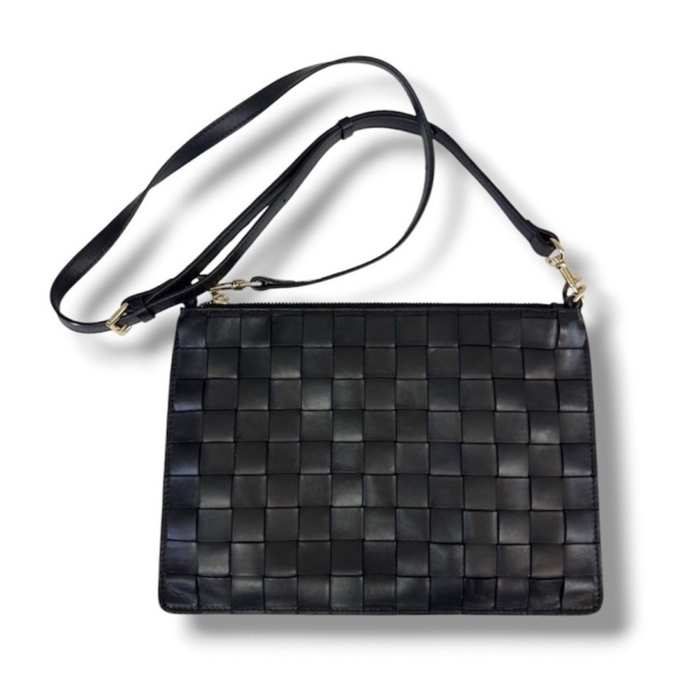 Quince Women's Italian Leather Handwoven Convertible Crossbody Bag Black Clutch